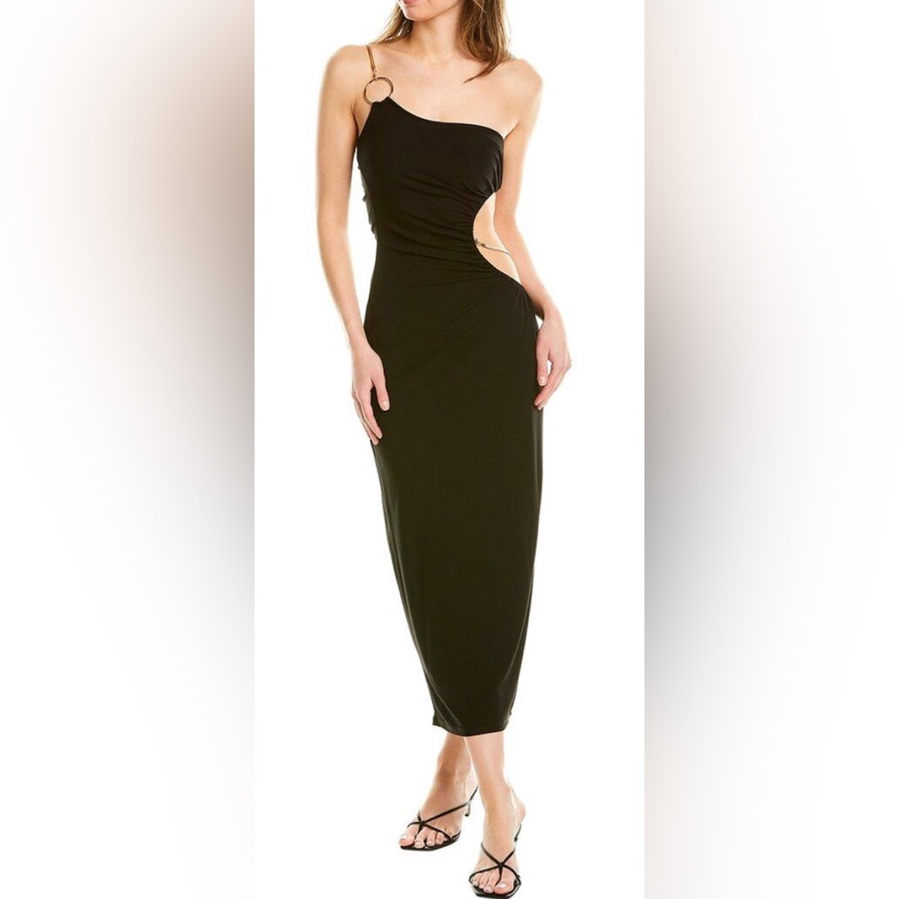 WeWoreWhat Black One-Shoulder Cutout Midi Dress